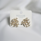 Gold-Toned Crystal Flower Stud Earrings| Triple-Flower Cluster Earrings For Girls