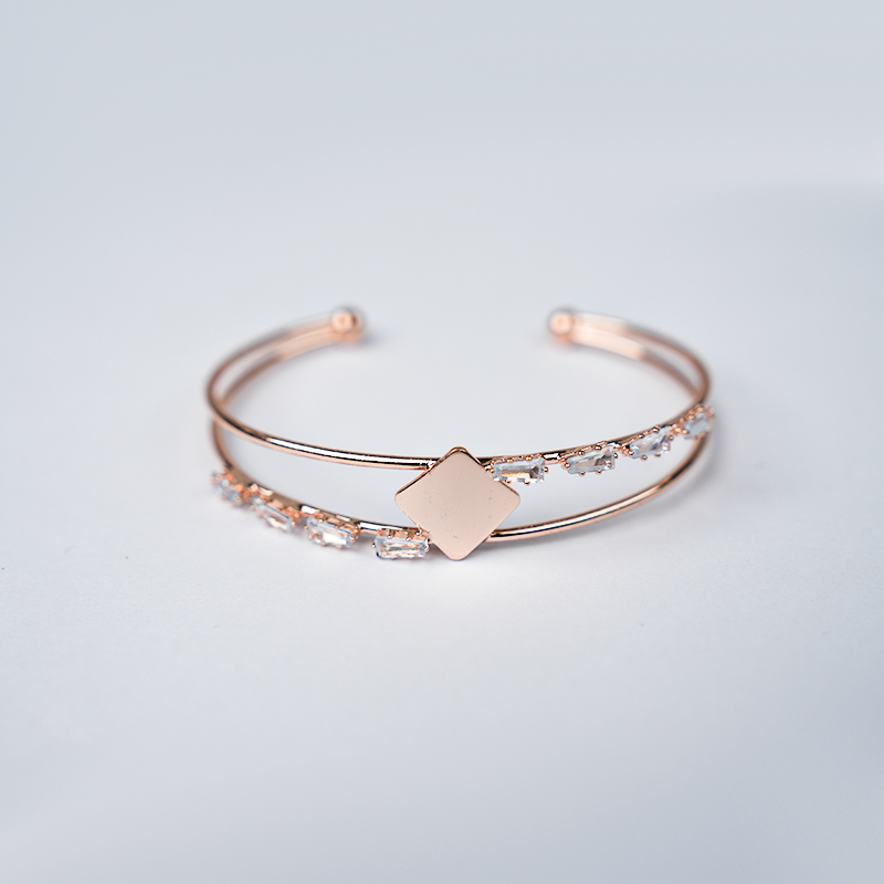 Double band Open Cuff Bracelet With Stones| Charming Motif & Sparkling Crystals| Lightweight Bracelet For Women's/Girls