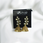 Traditional Antique Gold Toned Floral Studded Jhumka Earrings With Crystal Accents