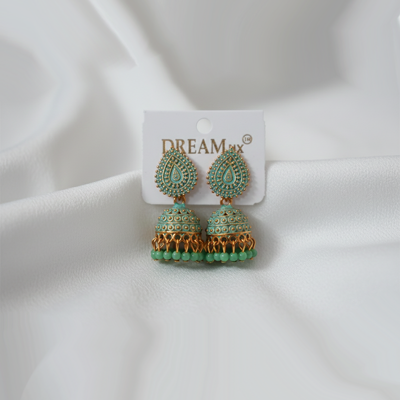 Gold-Plated Traditional Indian Jhumka Earrings| Antique Finish & Accents Color Earrings For Girls