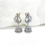 Traditional Oxidized Silver Peacock Motif Jhumka Earrings| Lightweight Earrings For Girls