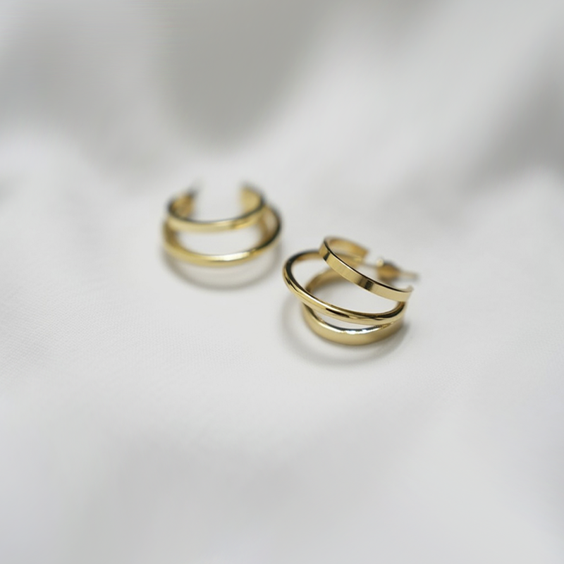 Gold Toned 3 Layers Half Hoop Earrings| Minimal Earrings For Girls