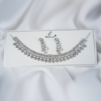 Elegant Silver-Toned White American Diamond Choker Necklace and Earring Set for Women