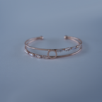 Double Band Open Cuff Bracelet| Clear Rectangular Baguette-Cut Stones| Central Open Circle Design| Lightweight Bracelet for women's