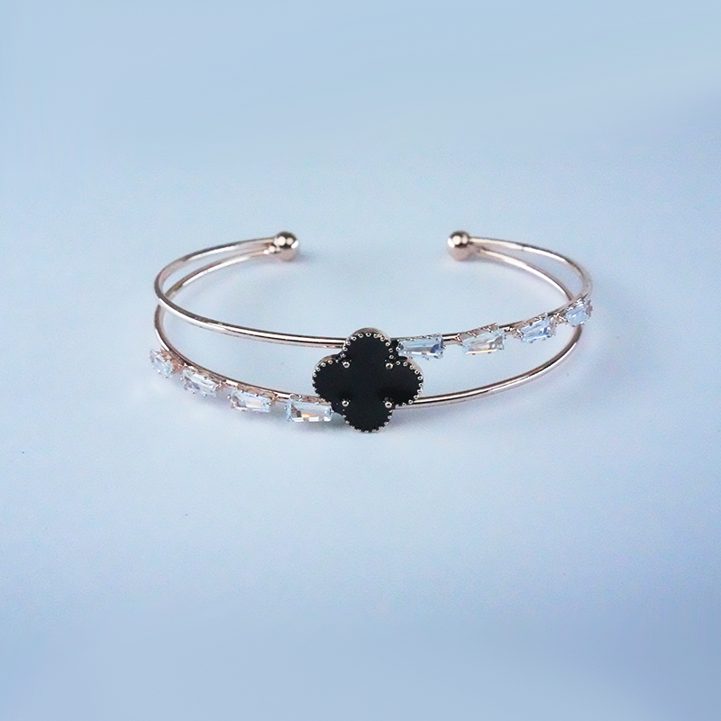 Anti-Tarnish Clover Bracelet| Black Clover Charm & Crystal accents| Lightweight Bracelet for women's/ Girls
