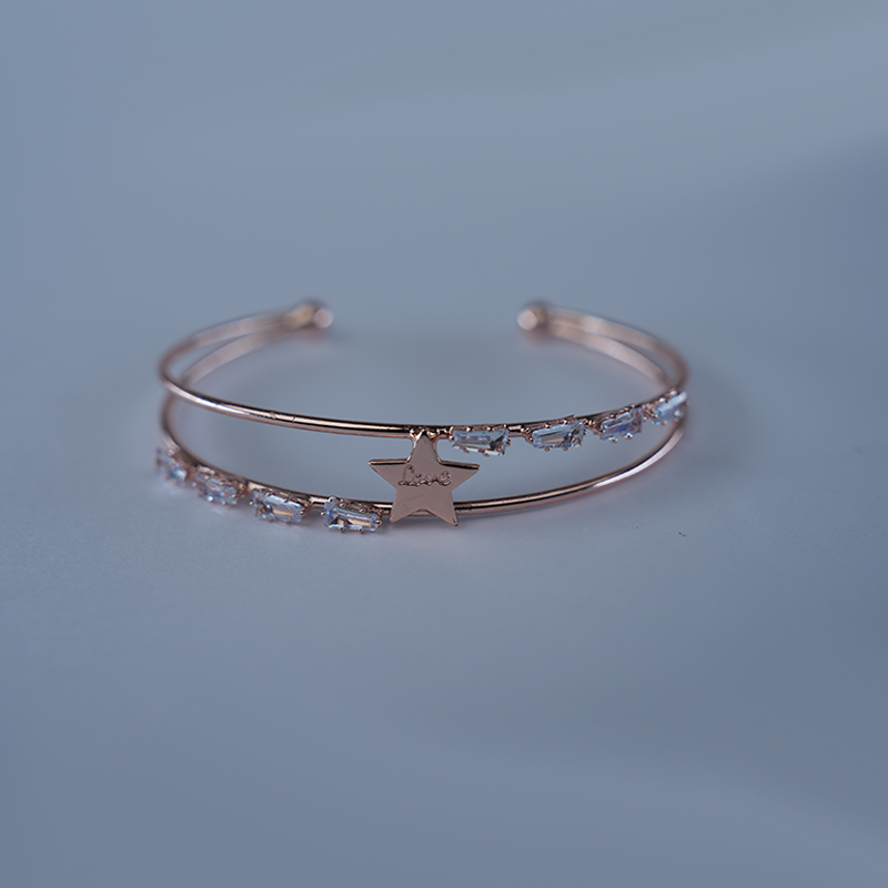 Double Band Star Open Cuff Bracelet| Rectangular-Cut Stone| Lightweight Bracelet for Women's