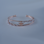 Double Band Star Open Cuff Bracelet| Rectangular-Cut Stone| Lightweight Bracelet for Women's