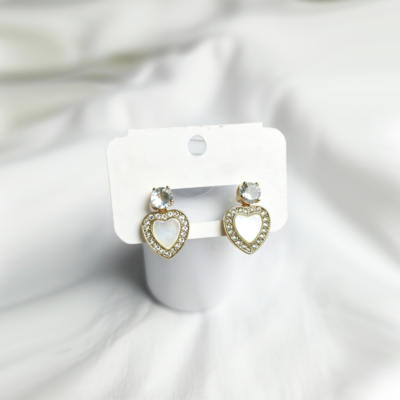 Heart-Shaped Golden Drop Stud Earrings| Featuring With White Crystal For Girls