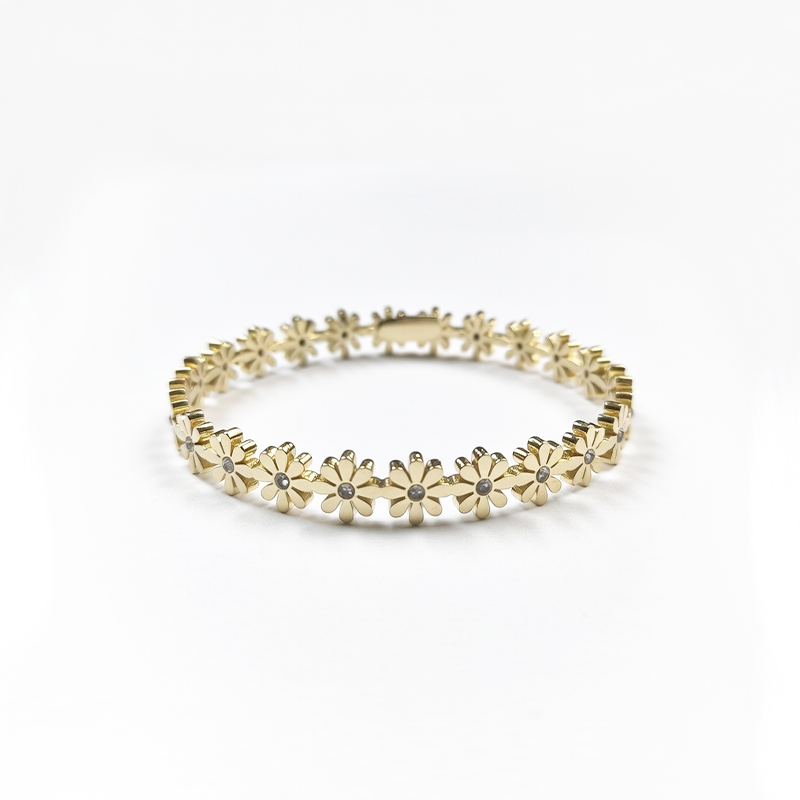 Crystal Daisy Flower Gold Plated Floral Bangle Bracelet| Stylish Party & Everyday Accessory