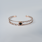 Roman Dial Open Cuff Bracelet| Black Enamel Motif & Clear Crystal Accents| Lightweight Bracelet for Women's