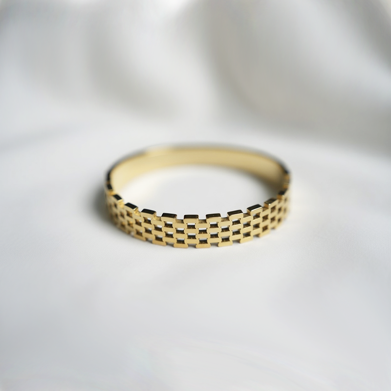 Gold Toned Stainless Steel Rolex Style Link Chain Brangle Bracelet