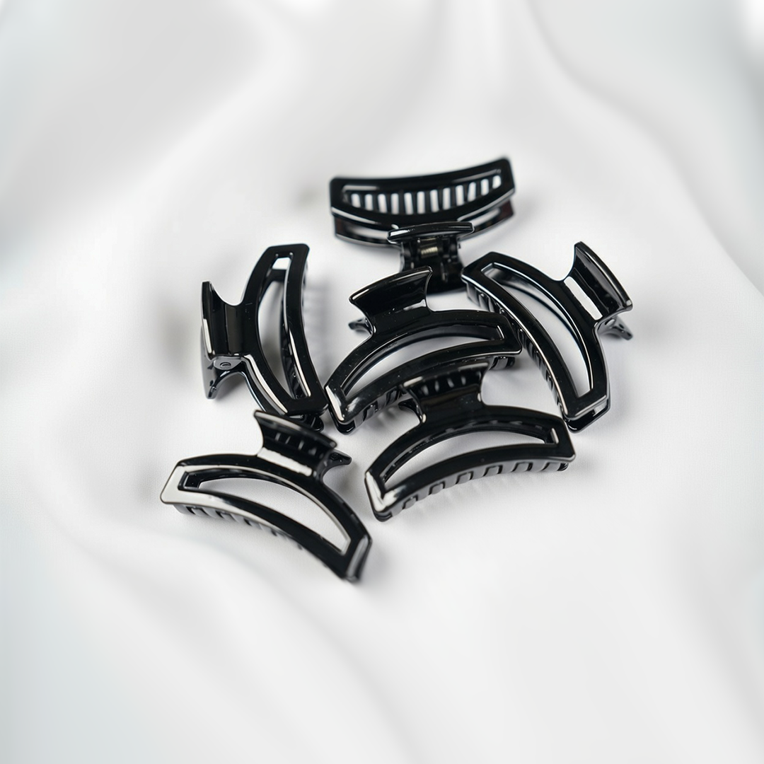 Black Plastic Hair Claw Clips| Suitable For All Hair Types| Pack Of 6