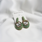 Traditional Gold-Plated Mint Green Stone & Crystal Dangler Earrings for Women