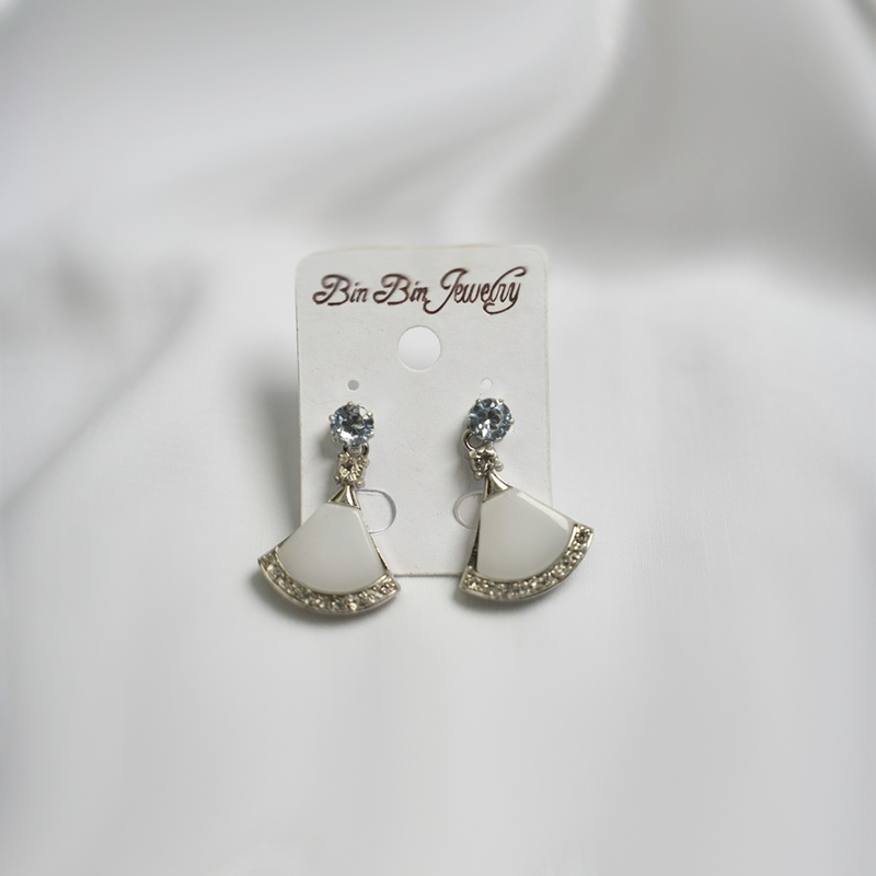 Elegant Mother-of-Pearl Fan Drop Earrings with Rhinestone Trim| Simple Earring For Girls