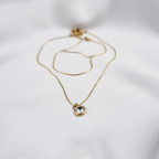 Gold Tone Plated Single Round Clear Stone Pendant Necklace| Minimalist Chain For Girls