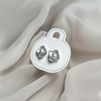 Silver Toned Flower Stud Earrings With Pearls & Cubic Zirconic Stones For Women's