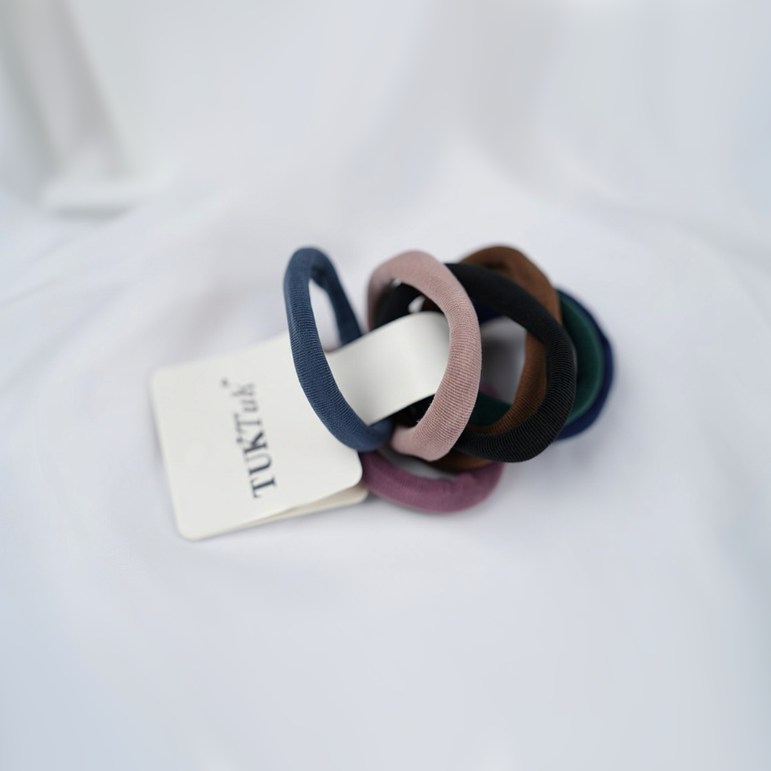 Set Of Multi-Colored Cotton Blend Elastic Hair Ties| Set of 8