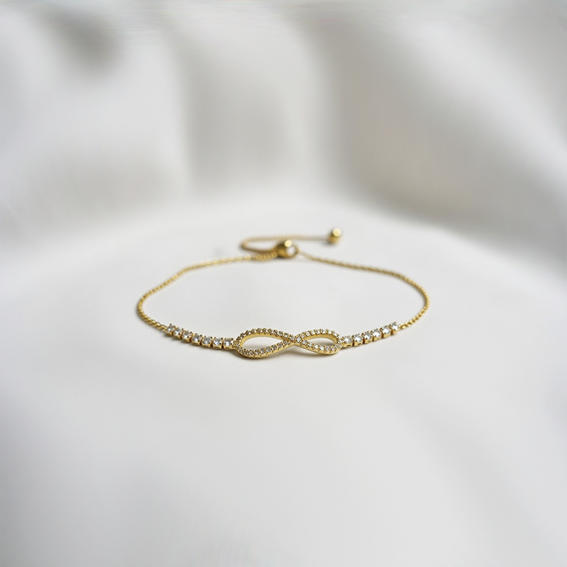 Gold tone Infinity Adjustable Bracelet With Cubic Zirconia Stones| Simple Bracelet For Girls