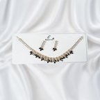 Gold-Toned Clear Stone Leaf Motif Jewellery Set| Floral Pattern Necklace & Matching Earrings For Girls