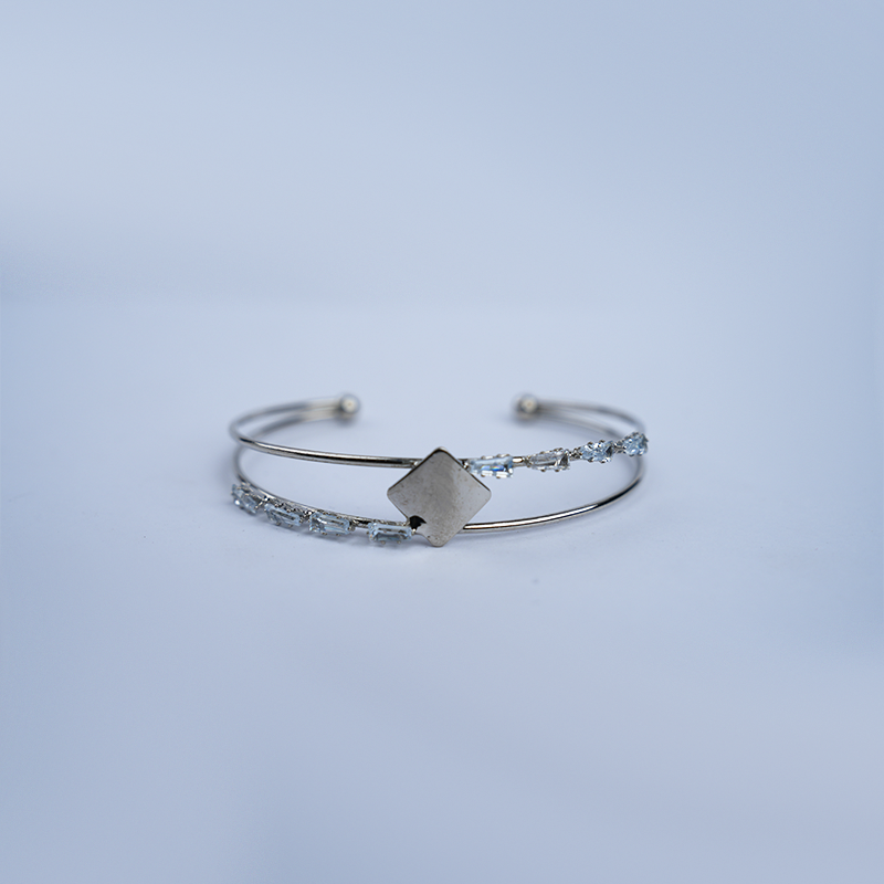 Double band Open Cuff Bracelet With Stones| Charming Motif & Sparkling Crystals| Lightweight Bracelet For Women's/Girls