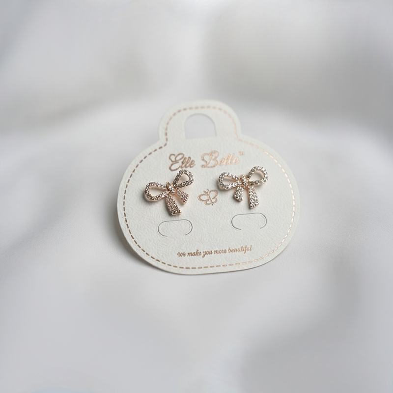 Rose Gold Cubic Zirconia Bow Stud Earrings| Elegant Earrings For Girls