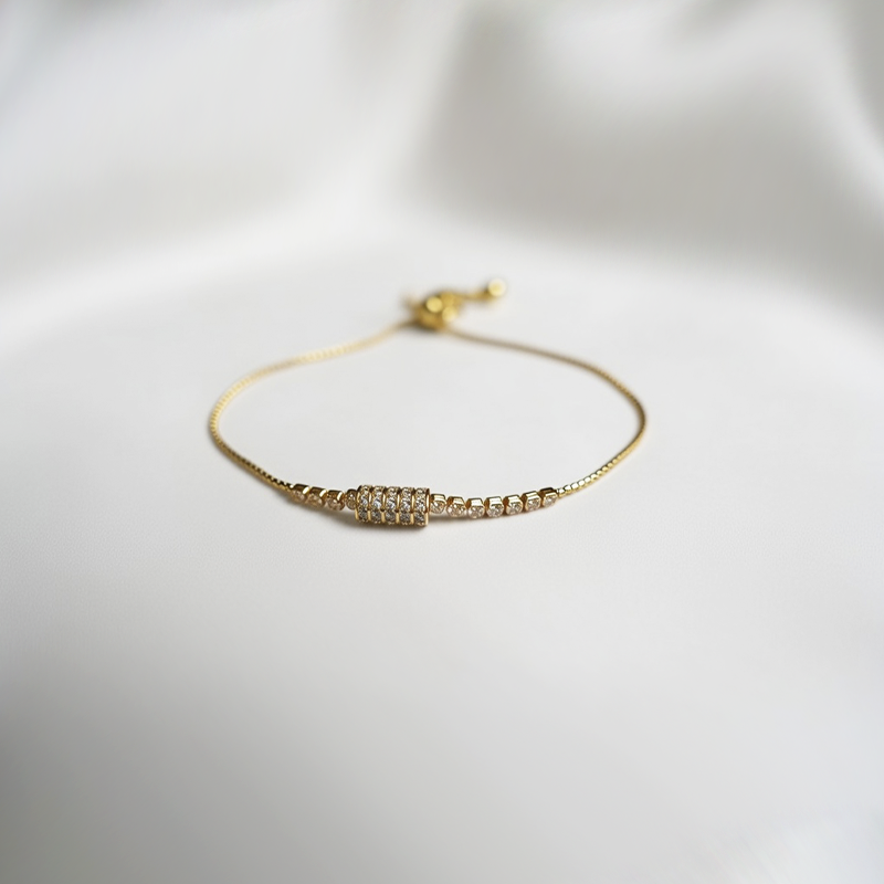 Gold Plated Pave Charm Toggle Bracelet With Cubic Zirconia Stones| Adjustable Bracelet For Girls