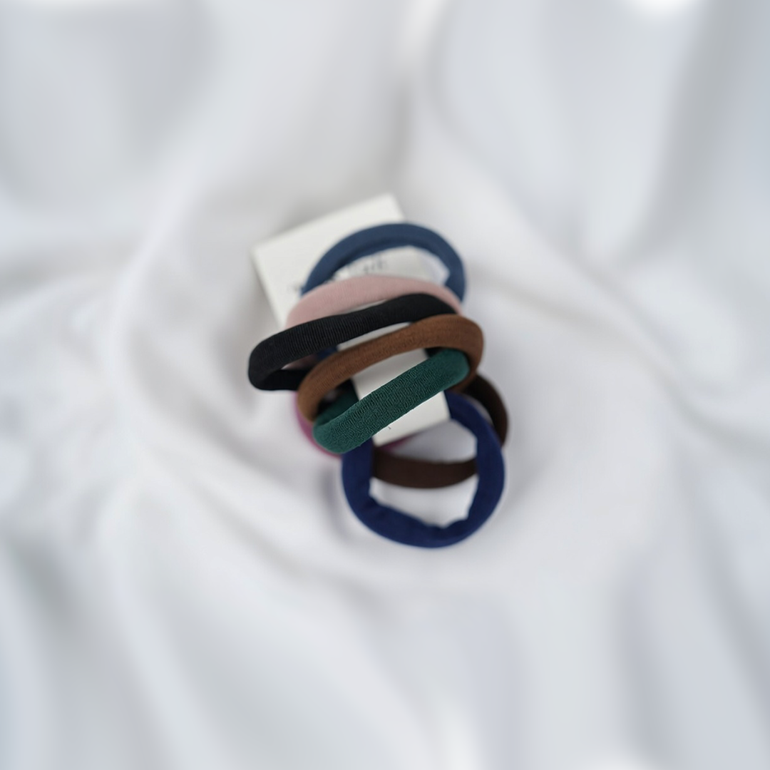 Set Of Multi-Colored Cotton Blend Elastic Hair Ties| Set of 8