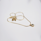 Gold Tone Plated Single Round Clear Stone Pendant Necklace| Minimalist Chain For Girls