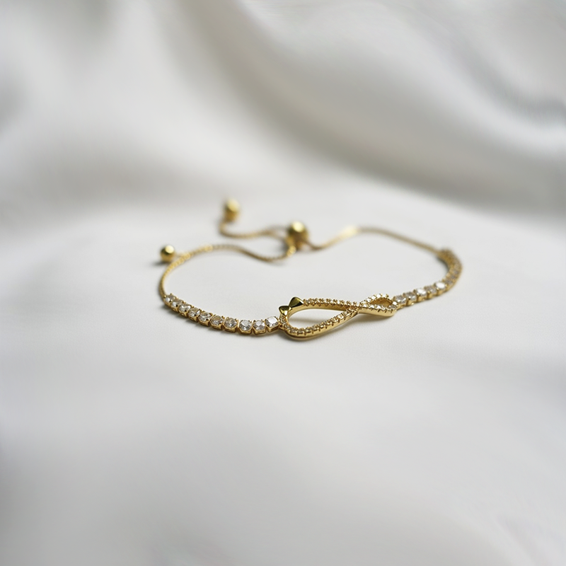 Gold tone Infinity Adjustable Bracelet With Cubic Zirconia Stones| Simple Bracelet For Girls