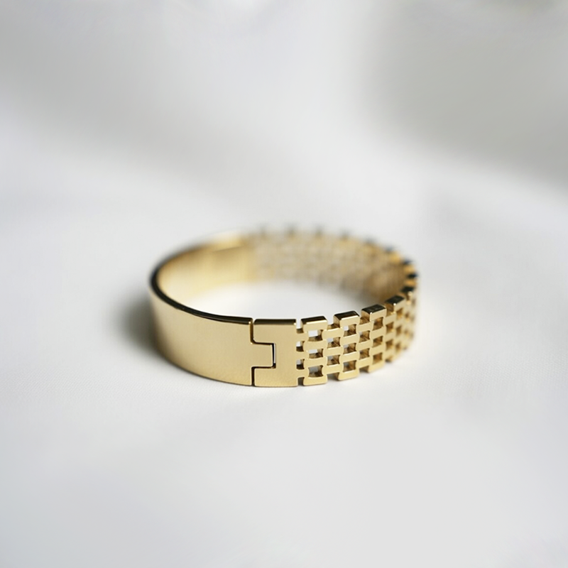 Gold Toned Stainless Steel Rolex Style Link Chain Brangle Bracelet