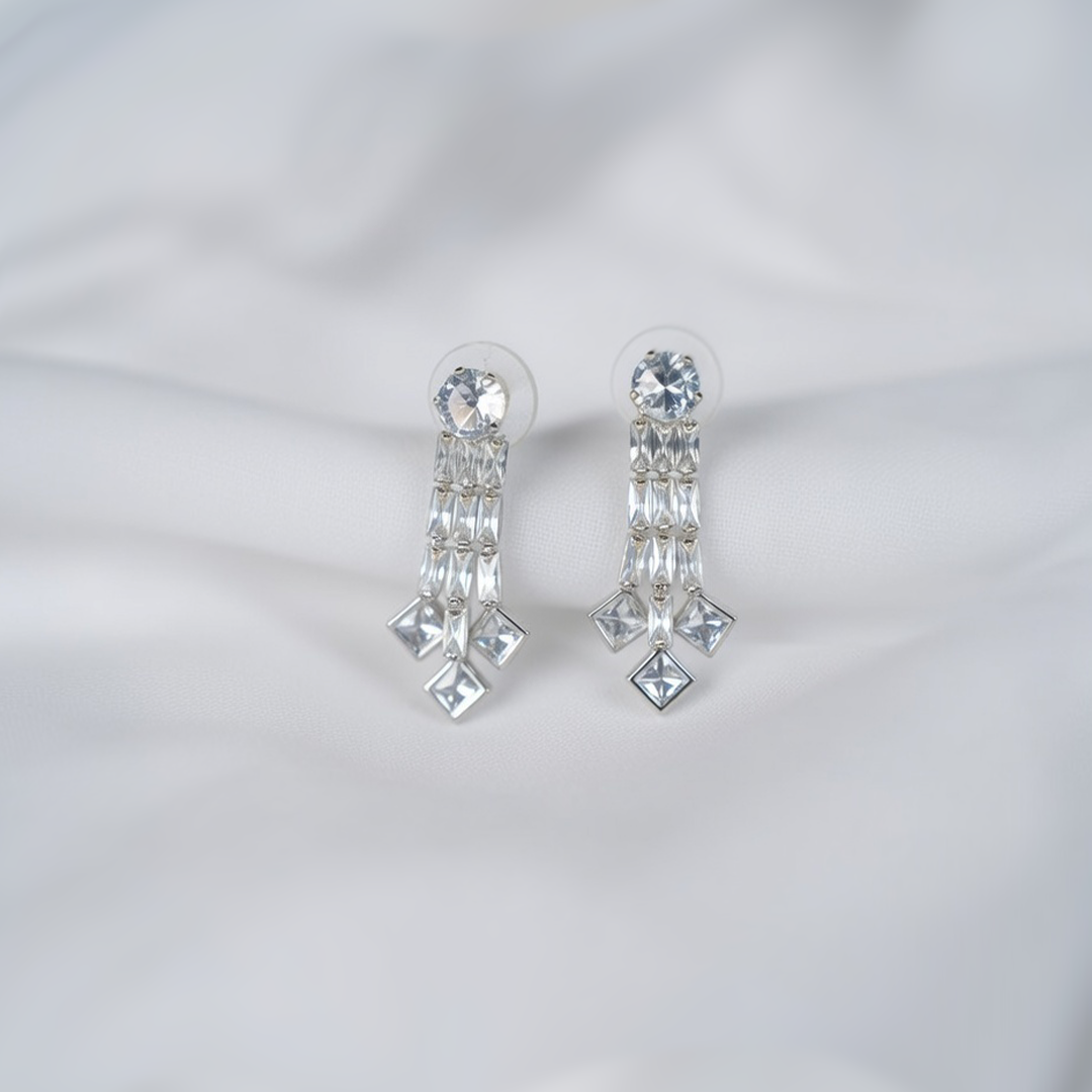 Elegant Silver-Toned White American Diamond Choker Necklace and Earring Set for Women