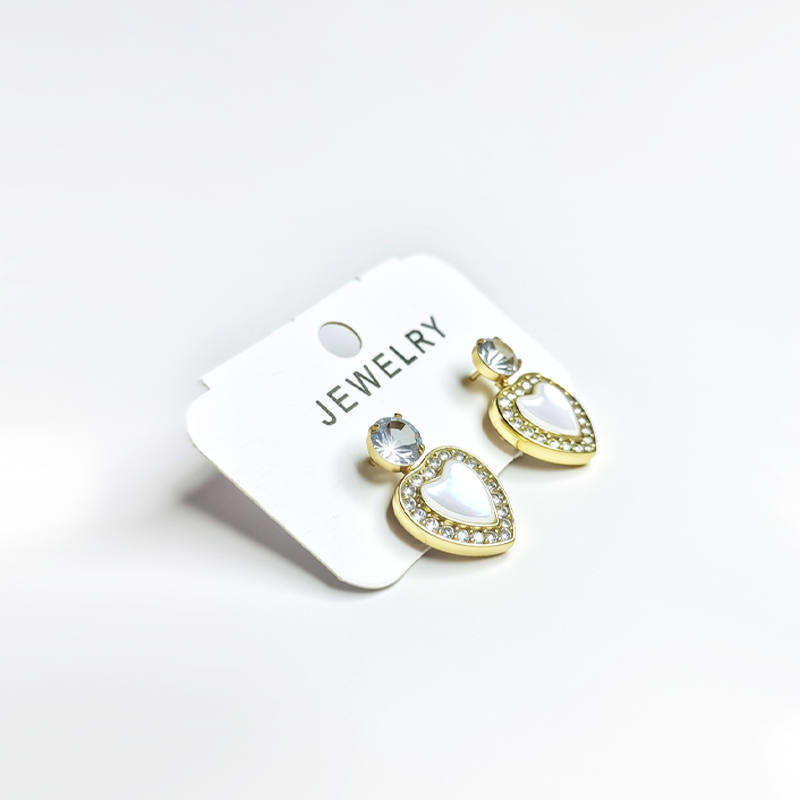 Heart-Shaped Golden Drop Stud Earrings| Featuring With White Crystal For Girls