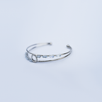 Double Band Open Cuff Bracelet| Clear Rectangular Baguette-Cut Stones| Central Open Circle Design| Lightweight Bracelet for women's