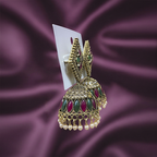 Traditional Gold-Plated Jhumka Earrings| Green & Maroon Enamel Work| Lightweight Jhumka For Girls