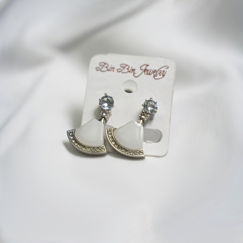 Elegant Mother-of-Pearl Fan Drop Earrings with Rhinestone Trim| Simple Earring For Girls