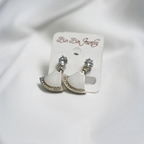 Elegant Mother-of-Pearl Fan Drop Earrings with Rhinestone Trim| Simple Earring For Girls