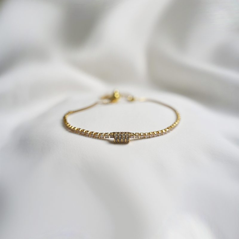 Gold Plated Pave Charm Toggle Bracelet With Cubic Zirconia Stones| Adjustable Bracelet For Girls