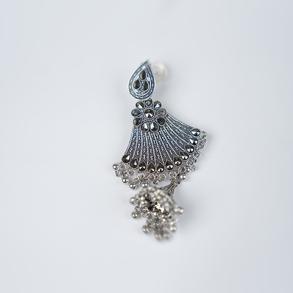 Traditional Oxidized Silver-Toned Black Stone Jhumka Dangler Earring| Elegant Earrings For Girls