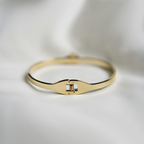 Anti-Tarnish Gold Plated Stainless Steel Bangle With a White Mother of Pearl Clover Flower & Rhinestone Clamp Bangle Bracelet