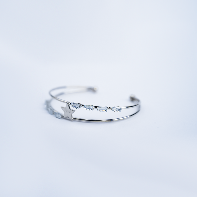 Double Band Star Open Cuff Bracelet| Rectangular-Cut Stone| Lightweight Bracelet for Women's