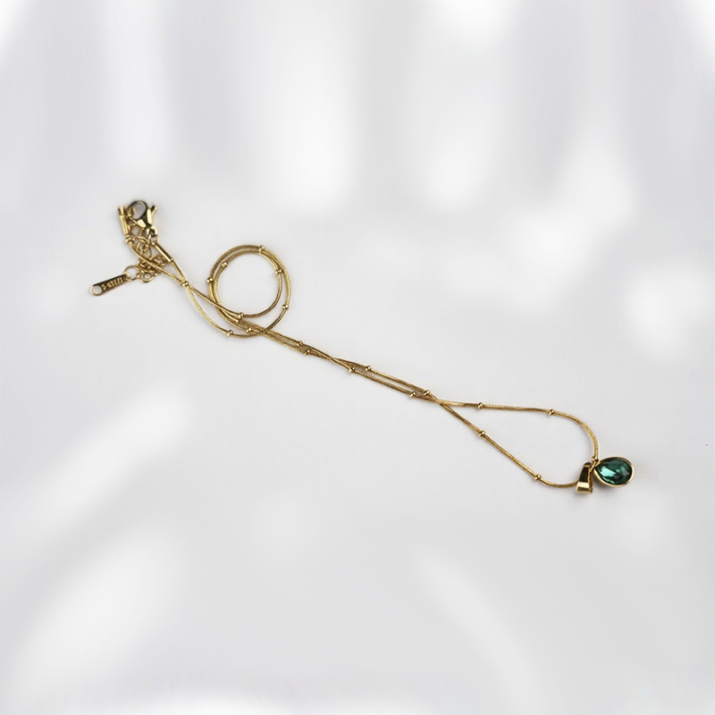 Green Emerald Inspired Teardrop Pendant| Gold-Plated Stainless-Steel Necklace For Girls