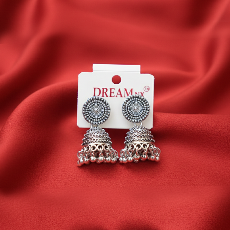 Silver Plated Oxidized Silver Jhumka Earrings| Traditional Indian Bell-Shaped Earring For Girls