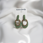 Traditional Gold-Plated Mint Green Stone & Crystal Dangler Earrings for Women