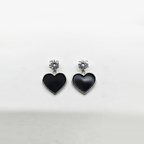 Silver-Toned Black Heart Shaped Stud With Cubic Zirconia Stones For Girls