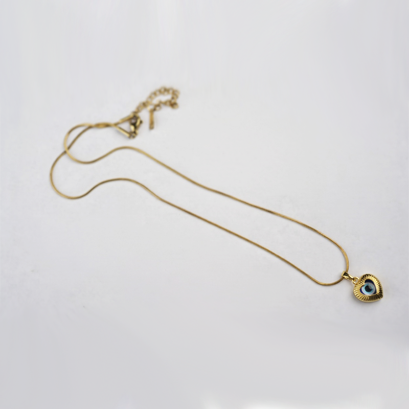 Gold Plated Heart Shaped Evil Eye Pendant| Simple Chain For Girls