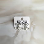 Silver Bow Stud Earrings With Milky White Stones| Lightweight Earrings For Girls