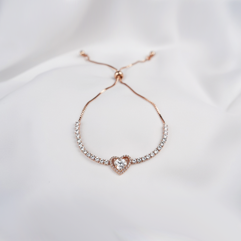 Rose Gold Toned Heart Shaped Bracelet With Stones| Simple Bracelet For Girls