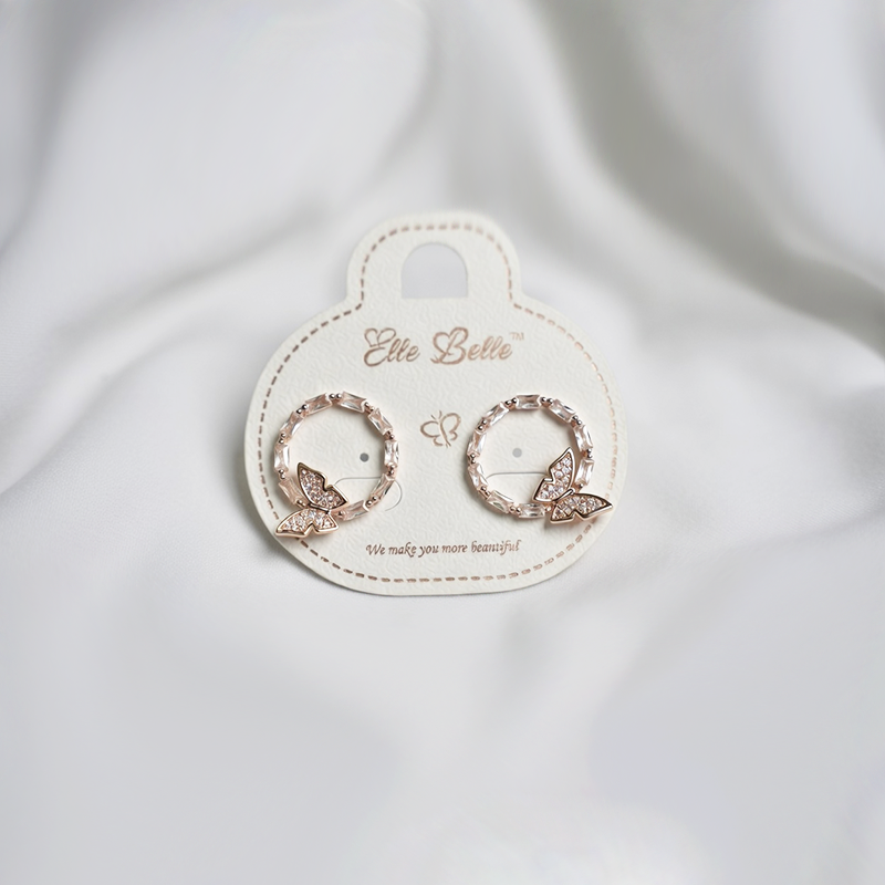 Rose Gold Plated Butterfly and Crystal Hoop Earrings| Sparkling Cubic Zirconia (CZ) Butterfly Huggie Hoop