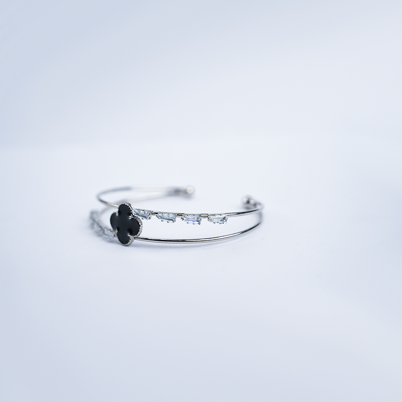 Anti-Tarnish Clover Bracelet| Black Clover Charm & Crystal accents| Lightweight Bracelet for women's/ Girls