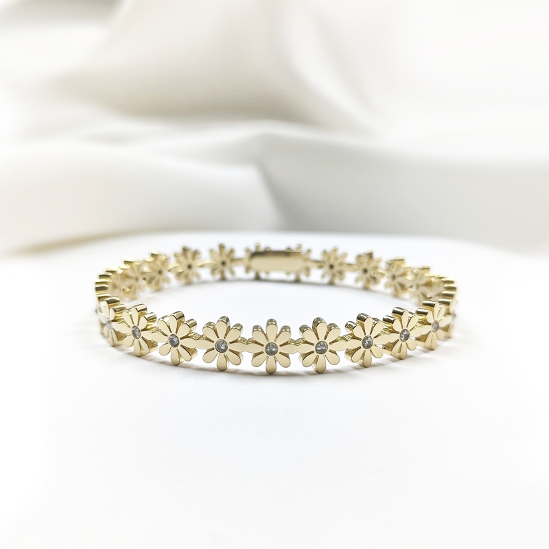 Crystal Daisy Flower Gold Plated Floral Bangle Bracelet| Stylish Party & Everyday Accessory